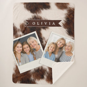 Personalisiertes Kuhdruck-Cowgirl-Geschenk im West Sherpadecke