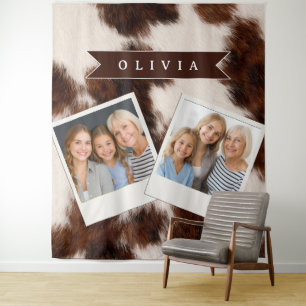 Personalisiertes Kuhdruck-Cowgirl-Geschenk im West Wandteppich