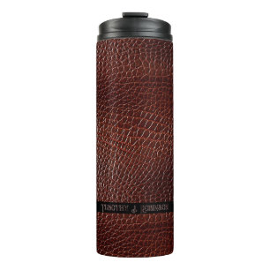 Personalisiertes Kunstleder Braun Geprägt Thermosbecher