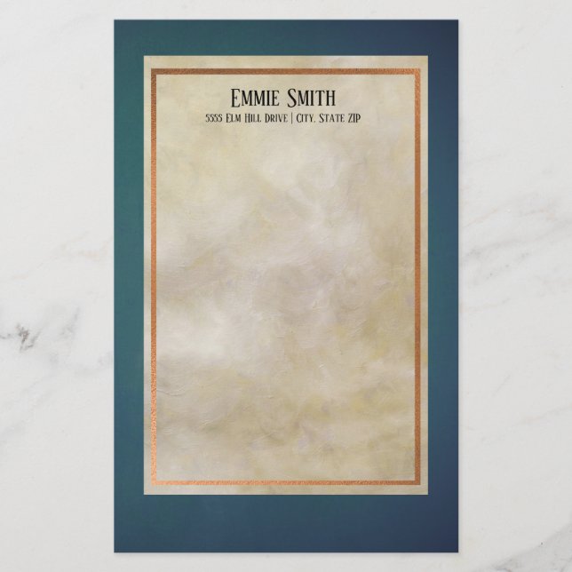 Personalisiertes Kupfer und Aquamarine Stationieru Briefpapier (Vorderseite)