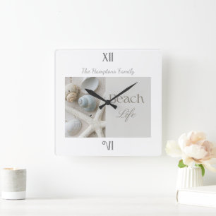 Personalisiertes Küsten-Muschel-Geschenk für das S Quadratische Wanduhr