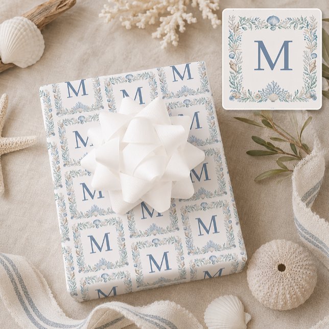 Personalisiertes Küsteninitial-Monogramm Geschenkpapier Set (Coastal Monogram Wrapping Paper)