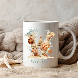 Personalisiertes Küstenmonogramm W Anfangsbuchstab Kaffeetasse
