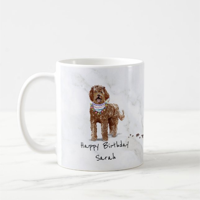 Personalisiertes Labradoodle Geburtstagsfeier Tass Kaffeetasse (Links)