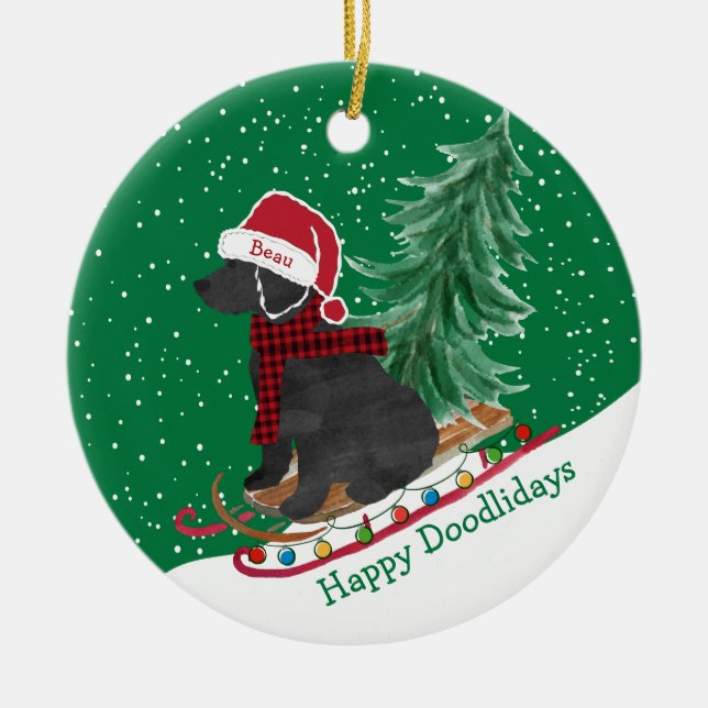 Personalisiertes Labradoodle Weihnachtsschnee Schl Keramik Ornament (Vorne)