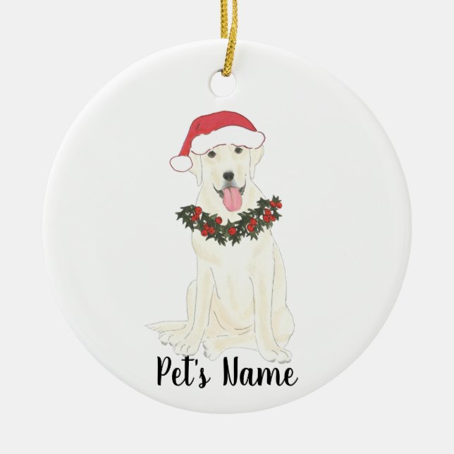 Personalisiertes Labrador (weiß) Keramik Ornament (Vorne)