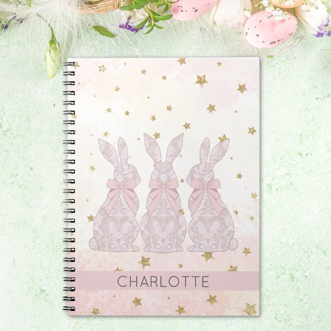 Personalisiertes Lace Bunny OsterNotebook Notizblock (Personalized Lace Bunny Easter Notebook)