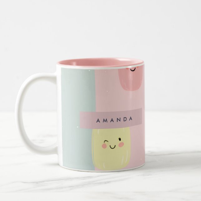 Personalisiertes Lächeln Pastel Süßigkeiten Kawaii Zweifarbige Tasse (Links)