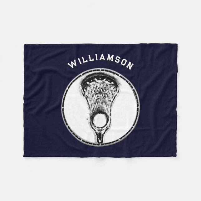 Personalisiertes Lacrosse Geschenk Navy Blau Fleecedecke (Vorderseite (Horizontal))