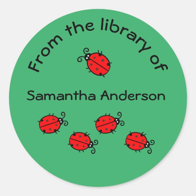Personalisiertes Ladybug-Sticker-Buchzeichen Runder Aufkleber (Vorderseite)