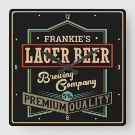 Personalisiertes Lager Bierbrauer Co Label Bar Pub Quadratische Wanduhr