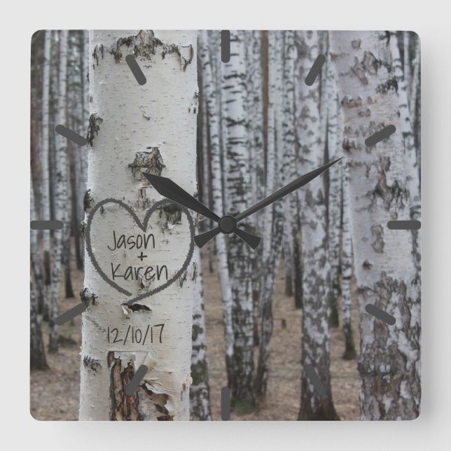 Personalisiertes Land Rustikales Herz Quadratische Wanduhr (Vorderseite)