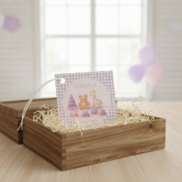 Personalisiertes Lavendel-Gingham 1. Geburtstag Geschenkanhänger