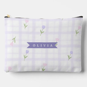 Personalisiertes Lavendel-Gingham-Blumen-Name-Gesc Zubehörtasche