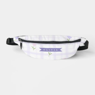Personalisiertes Lavendel-Gingham-Blumen-Namensges Bauchtasche