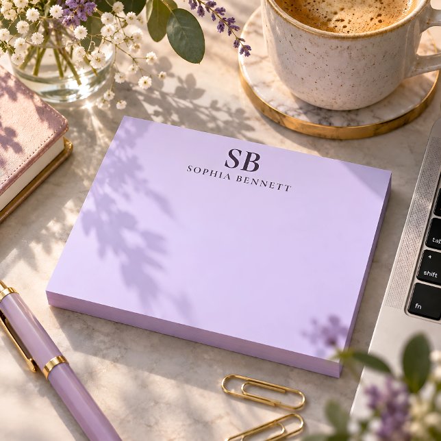 Personalisiertes Lavendel-Initialen-Monogramm  Post-it Klebezettel (Von Creator hochgeladen)