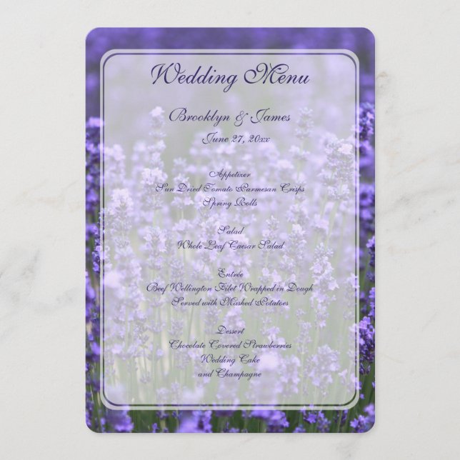 Personalisiertes Lavender Wedding Menu Menükarte (Vorderseite)