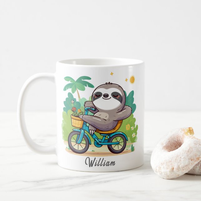 Personalisiertes Lazy Sloths Entspannendes Bike-Ab Kaffeetasse (Mit Donut)