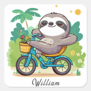 Personalisiertes Lazy Sloths Entspannendes Bike-Ab Quadratischer Aufkleber