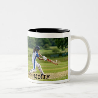 Personalisiertes Leben mit Cricket-Mum-Leben-Foto  Zweifarbige Tasse