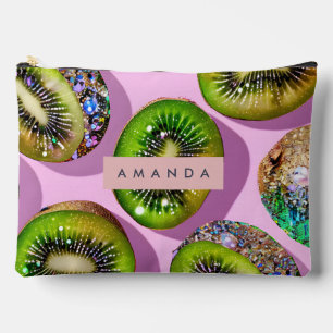 Personalisiertes Lebendiges Glitter-Kiwi-Pop-Art-D Zubehörtasche