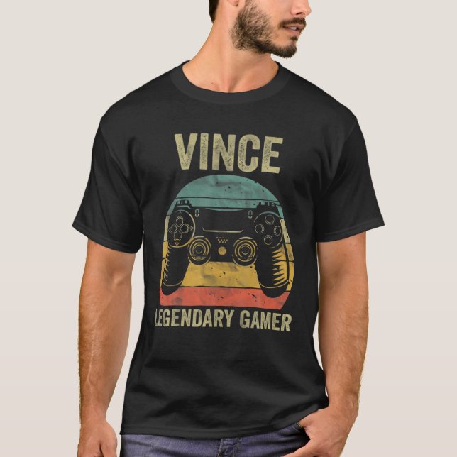 Personalisiertes Legendär-Gamer-Vince-Videospiel T-Shirt (Vorderseite)