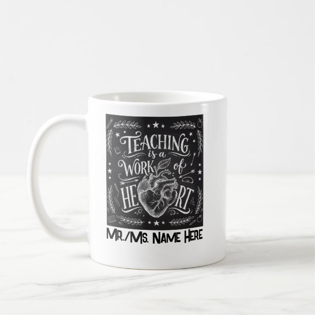 Personalisiertes Lehrer-Dank-Schiefertafel-Herz Kaffeetasse (Links)