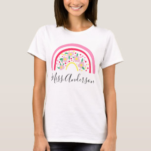 Personalisiertes Lehrer-Geschenk mit floralem rosa T-Shirt