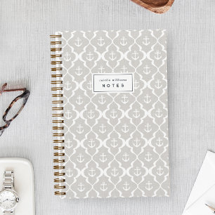 Personalisiertes Leinen Beige Schiffsanker Ogee Notizbuch