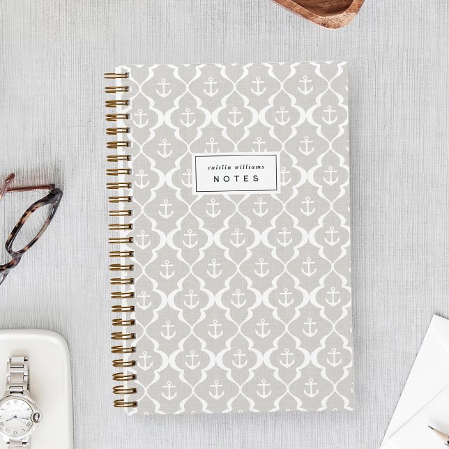 Personalisiertes Leinen Beige Schiffsanker Ogee Notizbuch (Von Creator hochgeladen)