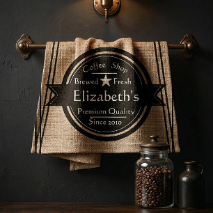 Personalisiertes Leinen-Look-Café-Logo Geschirrtuch