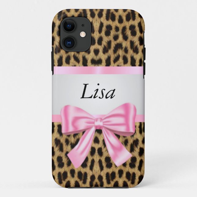 Personalisiertes Leopard-Muster, rosa Bogen Case-Mate iPhone Hülle (Rückseite)