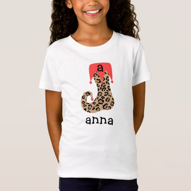 Personalisiertes Leopard-WeihnachtsStrumpf-T-Shirt T-Shirt (Vorderseite)