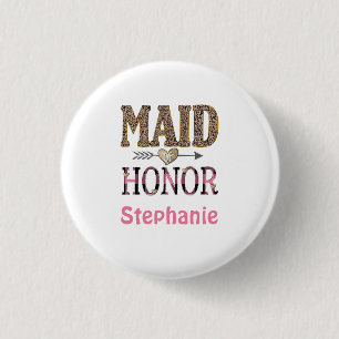 Personalisiertes Leoparden-Druck Brautjungfer-Gesc Button