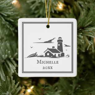 Personalisiertes Leuchtturm Ostseeküste Weihnachte Keramikornament