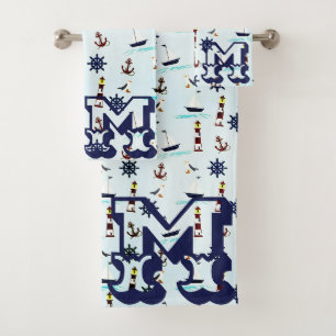 Personalisiertes Leuchtturm Segelboot Muster Badhandtuch Set