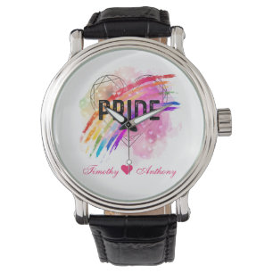 Personalisiertes LGBTQ Rainbow-Farbherz Armbanduhr
