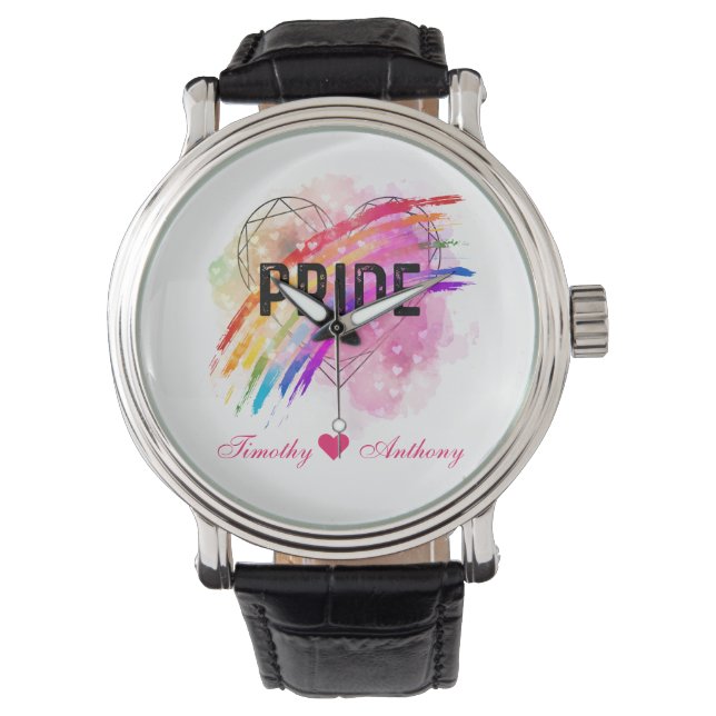 Personalisiertes LGBTQ Rainbow-Farbherz Armbanduhr (Vorderseite)