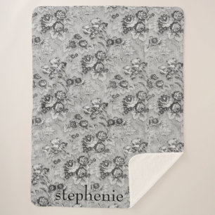 Personalisiertes Licht & Dunkles Grau Florals Sherpadecke
