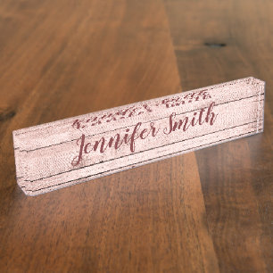 Personalisiertes Licht-Roségold-Rustikal-Holzfoto Namensplakette