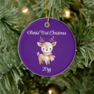 Personalisiertes Lila Baby Girl Ihr erstes Weihnac Keramik Ornament