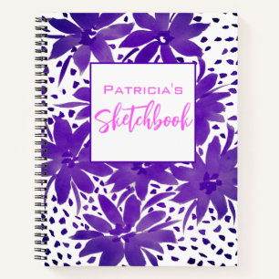 Personalisiertes Lila Blumenbuch Notizbuch