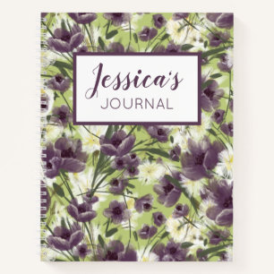 Personalisiertes Lila Blumenjournal Notizbuch