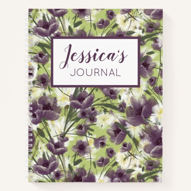 Personalisiertes Lila Blumenjournal Notizbuch (Vorderseite)