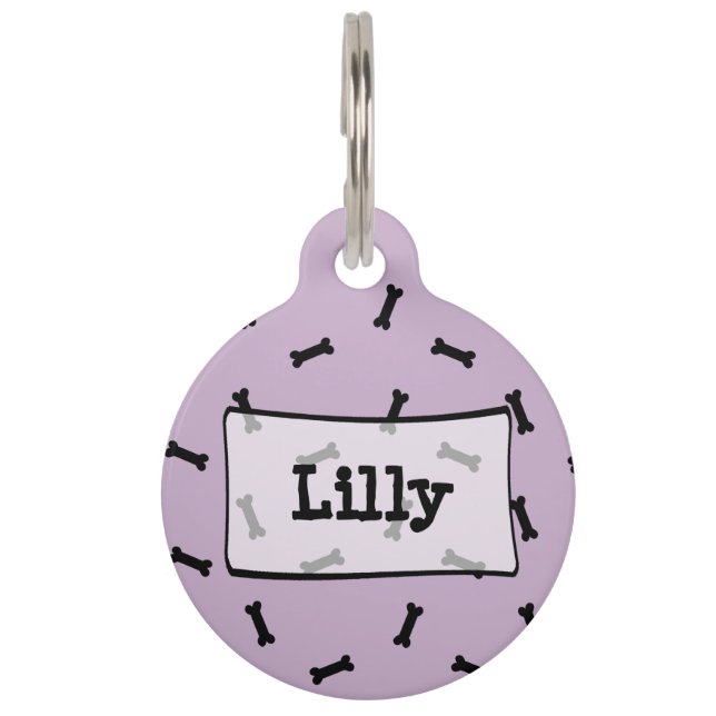 Personalisiertes Lila Dog-Knochen Niedliche Markie Tiernamensmarke (Vorderseite)