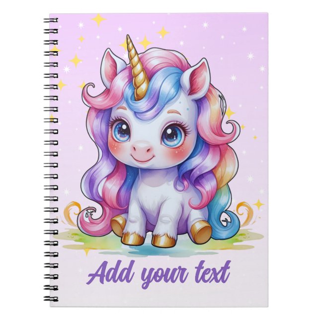 Personalisiertes Lila Einhorn-Notebook Notizblock (Vorderseite)