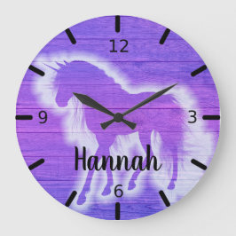 Personalisiertes Lila Einhorn Runde Wanduhr