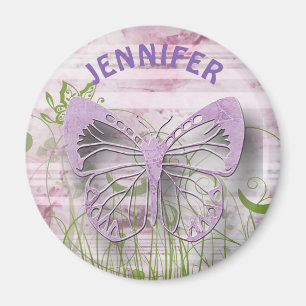 Personalisiertes Lila Floral Butterfly Magnet