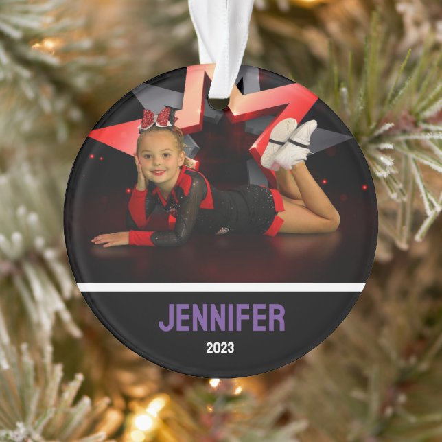 Personalisiertes Lila Foto Cheerleader Ornament (Baum)