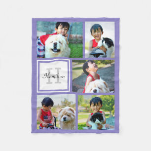 Personalisiertes Lila Foto Collage Mit Monogramm G Fleecedecke